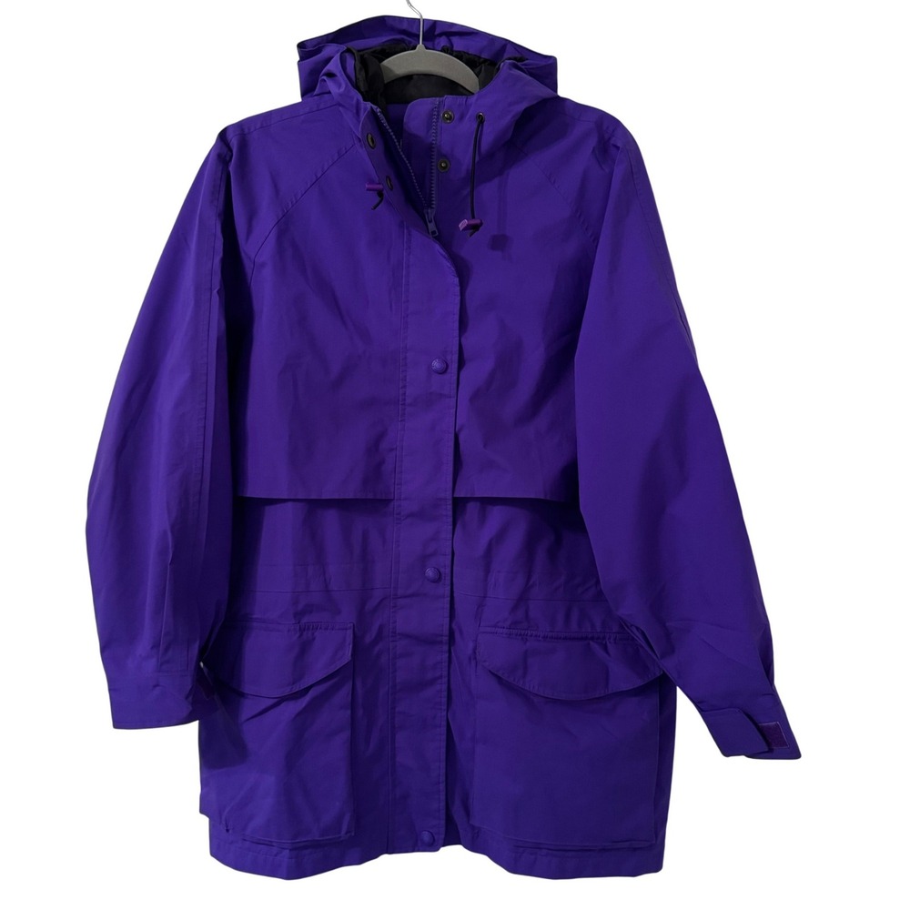 VTG Eddie Bauer‎ Gore Tex Rain Jacket Women M Purple Hooded Waterproof Outdoor